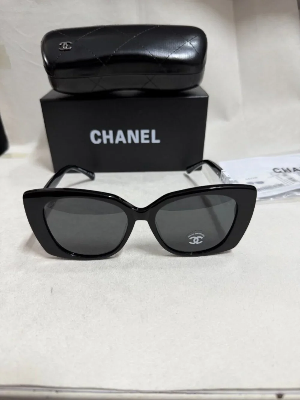CHANEL Black Oversized Rectangular Sunglasses